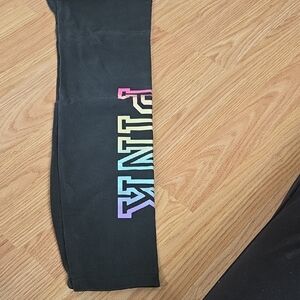 PINK Victoria's Secret Black Leggings with Rainbow Logo